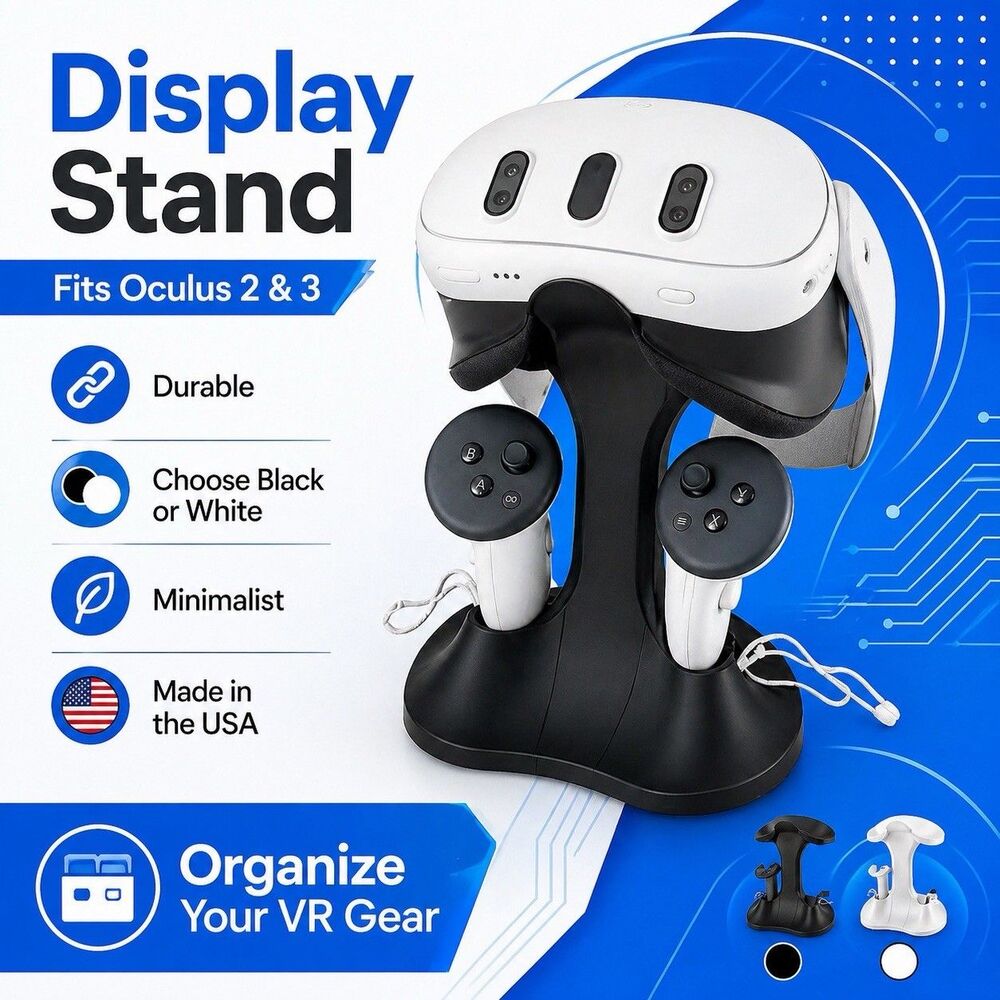 VR Headset Display Stand For Meta Oculus System Quest 2 & 3 Variants USA Made